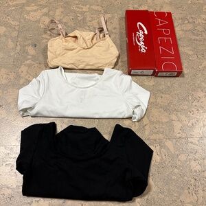 Girls Dance Leotards Size Small and Ballet Shoes Black White Tan (Capezio)